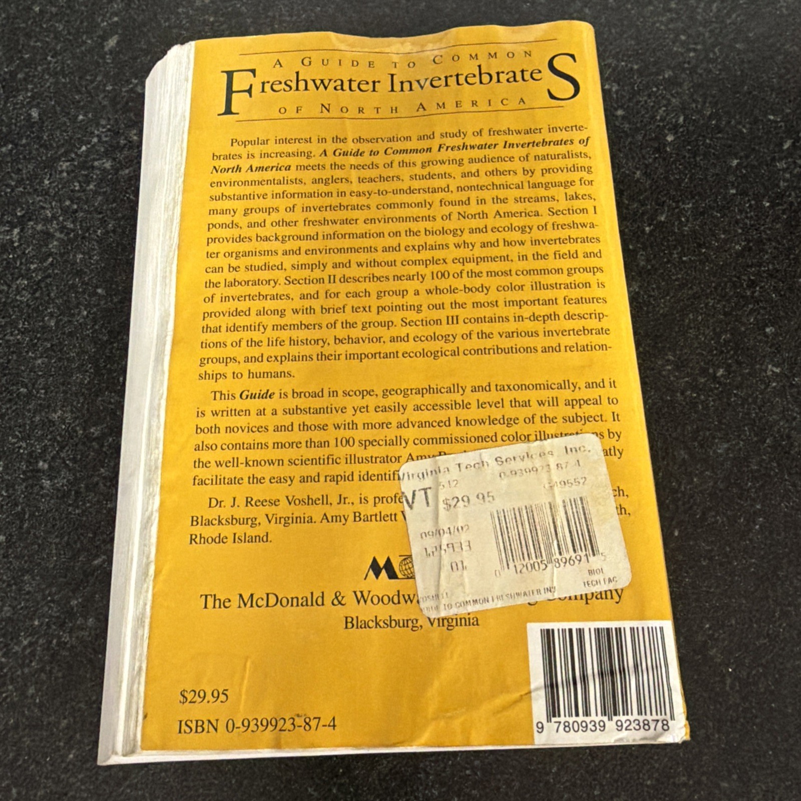 J Reese Voshell Signed Freshwater Invertebrates of North America Paperback