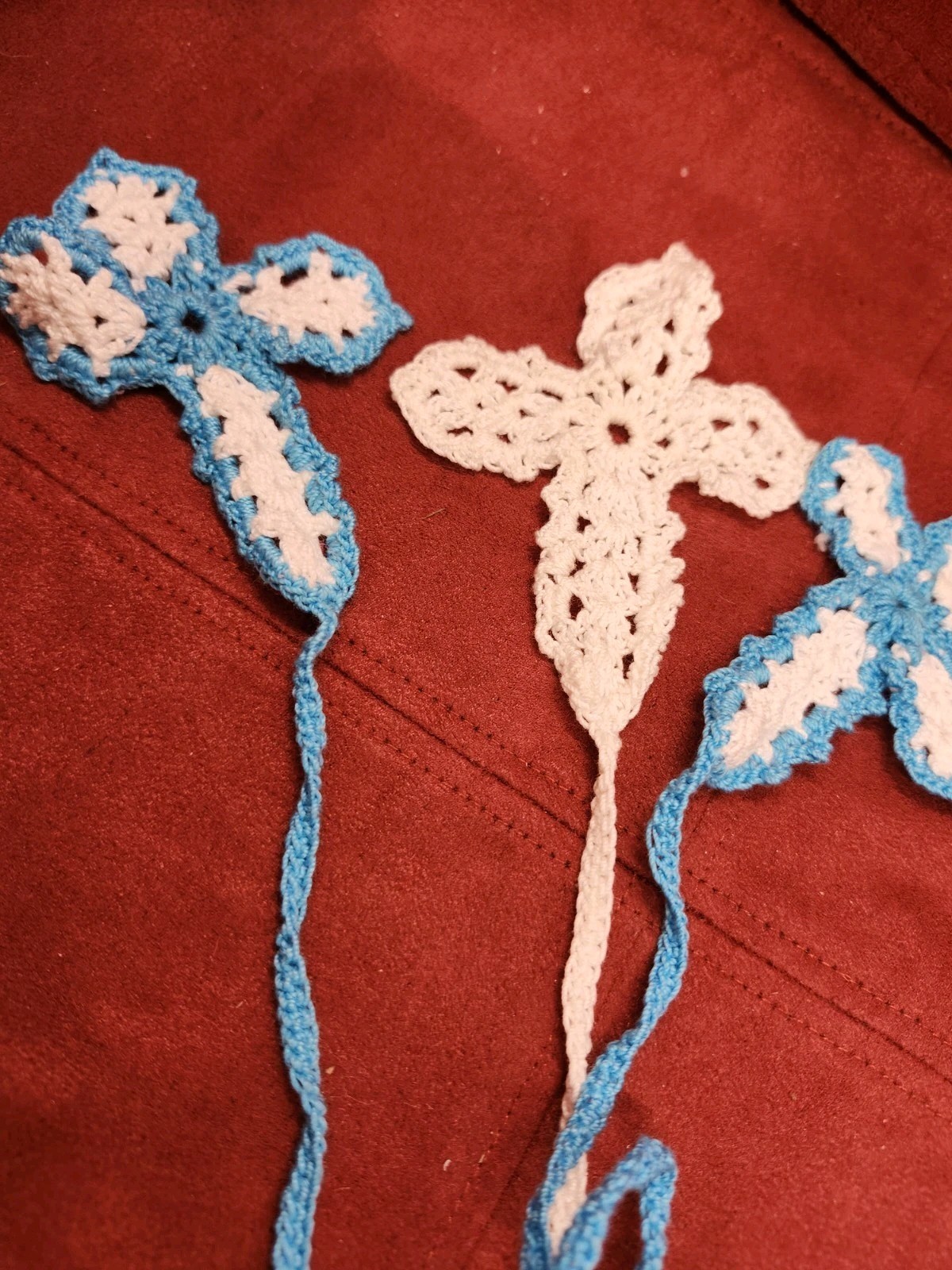 Handmade Crochet Cross Bookmark Christianity Bible Jesus White Blue Lot Of 3 VTG