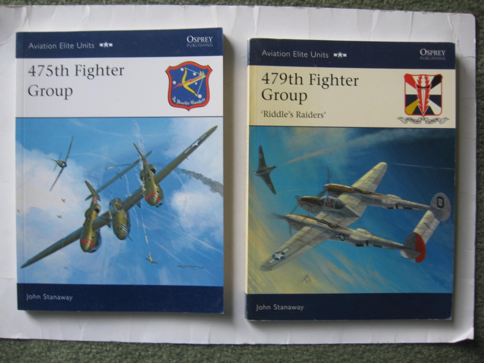 2 OSPREY–475TH FIGHTER GROUP + 479TH FIGHTER GROUP-RIDDLE’S RAIDERS –FREE SHIP