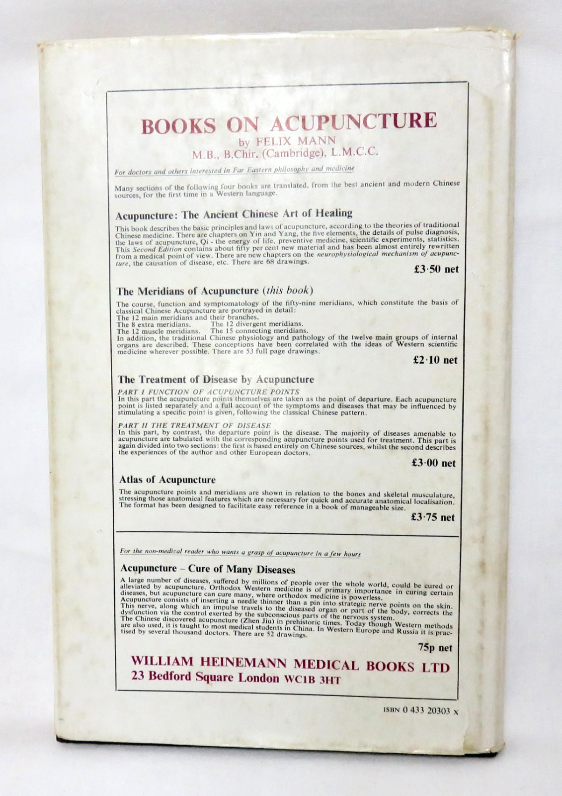 The Meridians of Acupuncture – Felix Mann – 1974 Hardcover, 174 pages