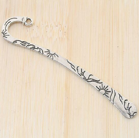 3pcs 81.5×5.5mm,hoop:2mm antiqued silver two sides pattern charm bookmark G0773
