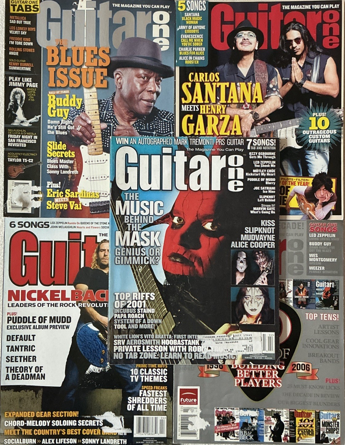 Guitar One Magazine Lot 5 Slipknot Santana Buddy Guy Nickelback Guitar Tabs