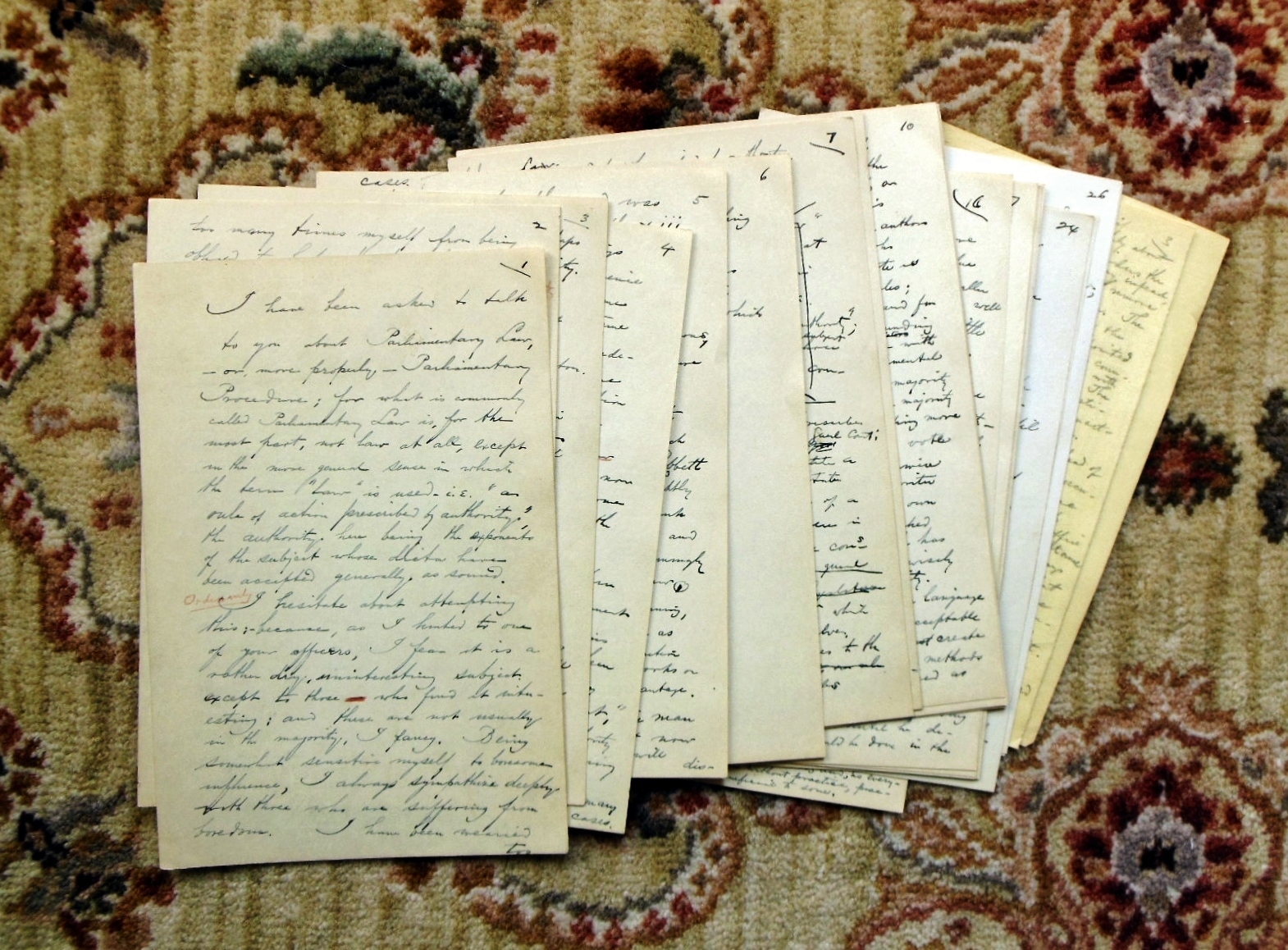 1917 HENRY DINGLEY COOLIDGE – 35 HANDWRITTEN PAGES – PARLIAMENTARY LAW LECTURE