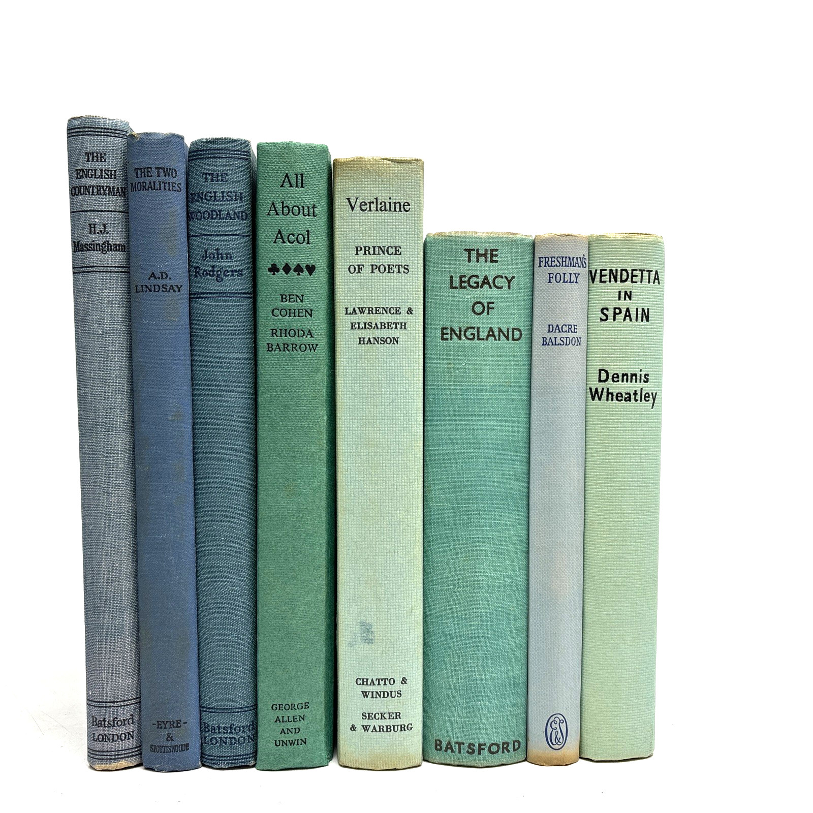 Collection of Aqua Blue-Green Books for Decoration. 20.5cm shelf space.