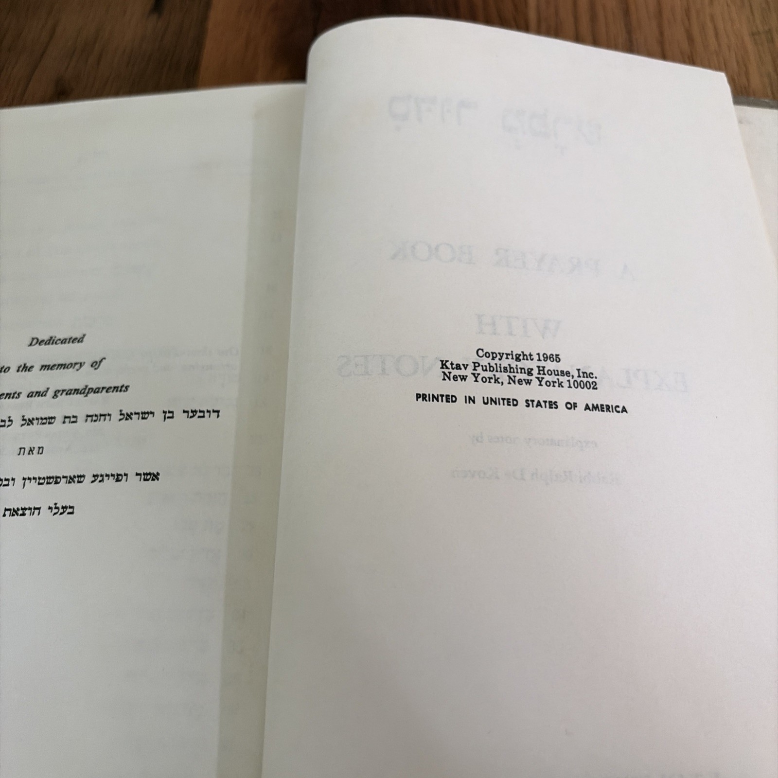 *Vintage* A Prayer Book With Explanatory Notes Rabbi Ralph De Koven 1965