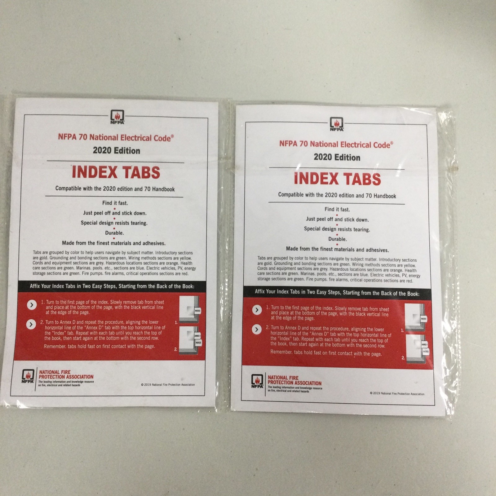 LOT OF 2 NFPA 70 NEC 2020 Edition INDEX TABS – National Electrical Code