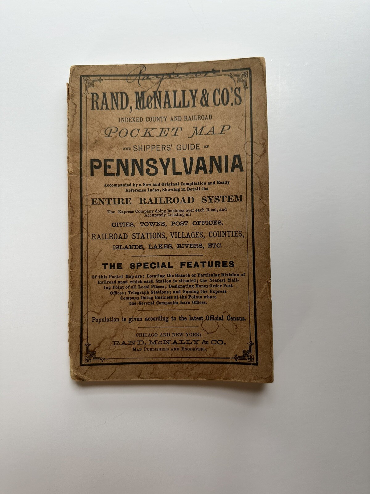 Rand, McNally & Co.’s 1890 Pocket Map & Shippers Guide Pennsylvania