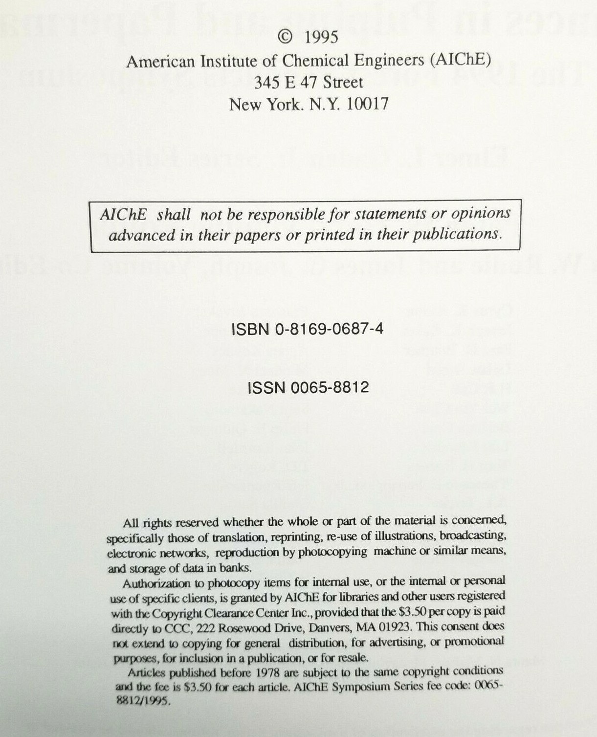 Advances in Pulping and Papermaking : The 1994 Forest Products Symposium AIChE