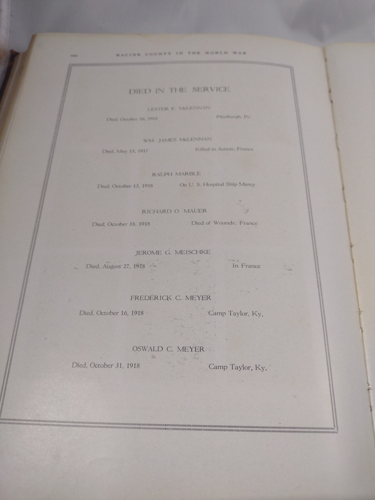 Racine County In The World War 1920 Walter L. Haight 121th Field Artillery