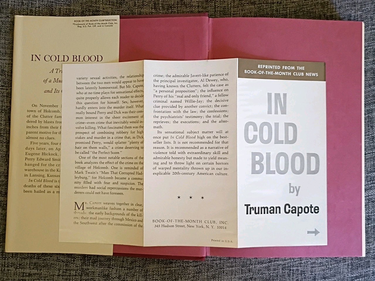 In Cold Blood By Truman Capote,1965 HC/DJ VG