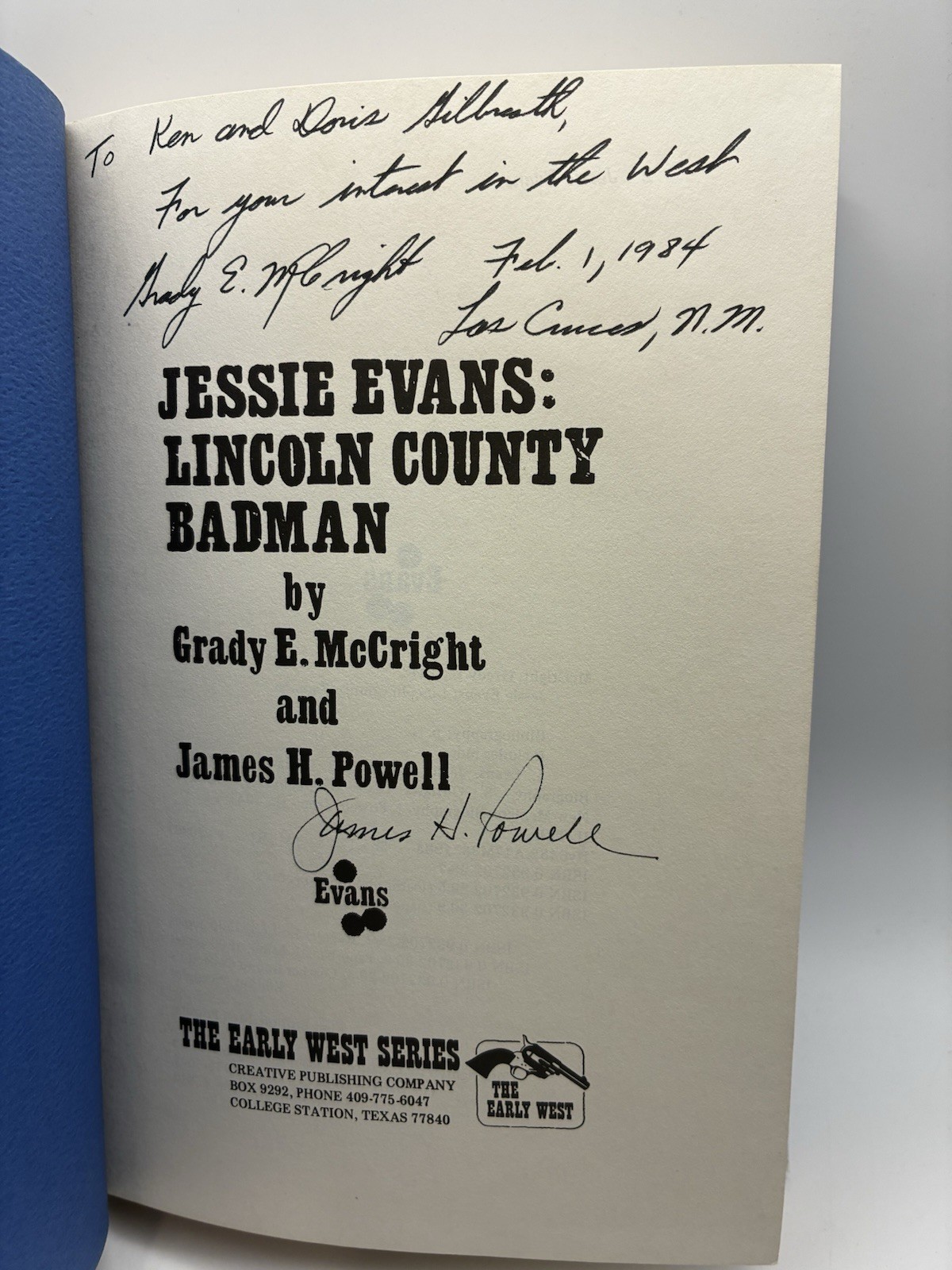 SIGNED 1st Print – Jessie Evans : Lincoln County Badman -James Powell G McCright