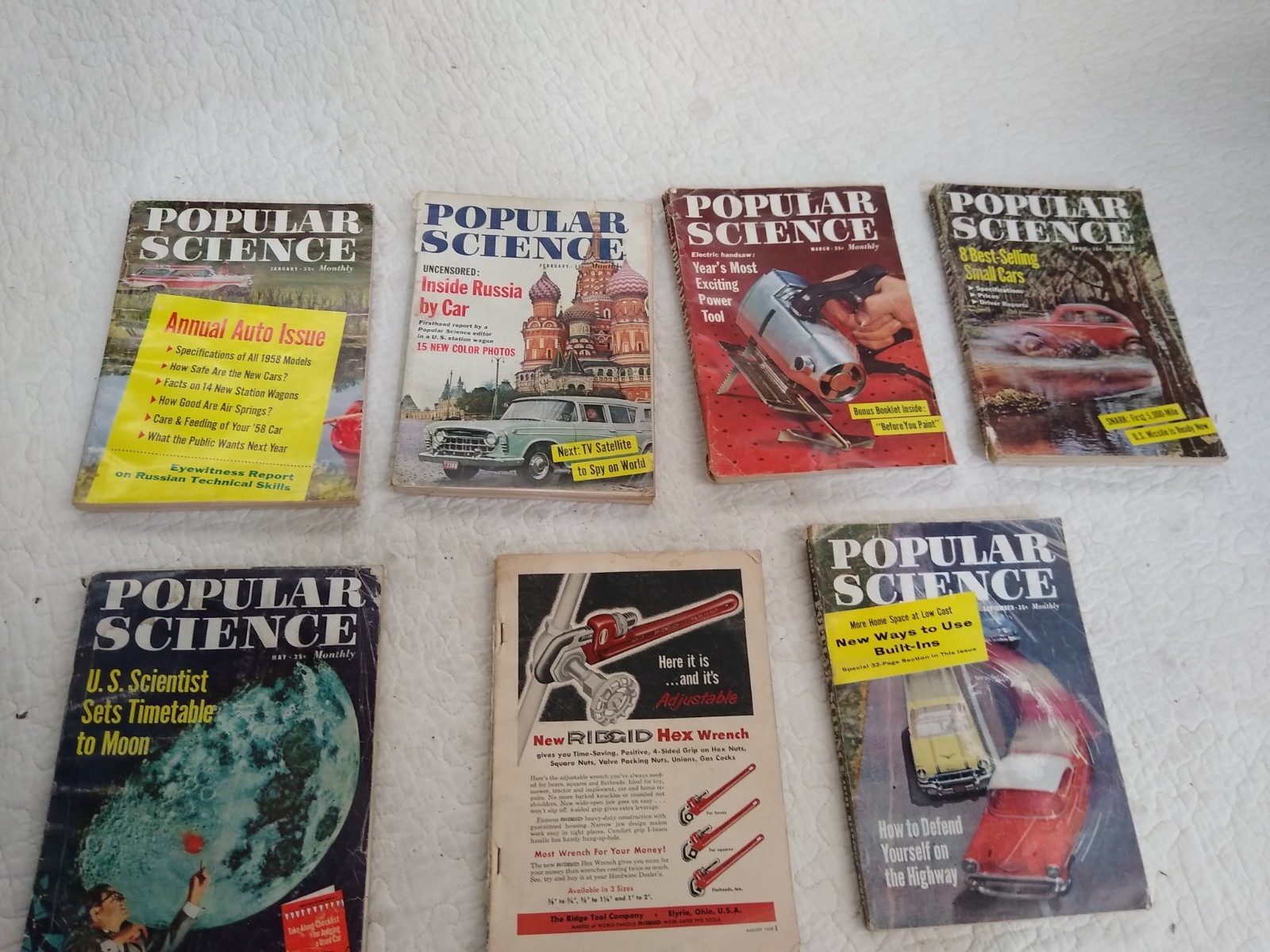 Popular Science Magazine Lot of 7 1958 Jan Feb March April May Aug Sep