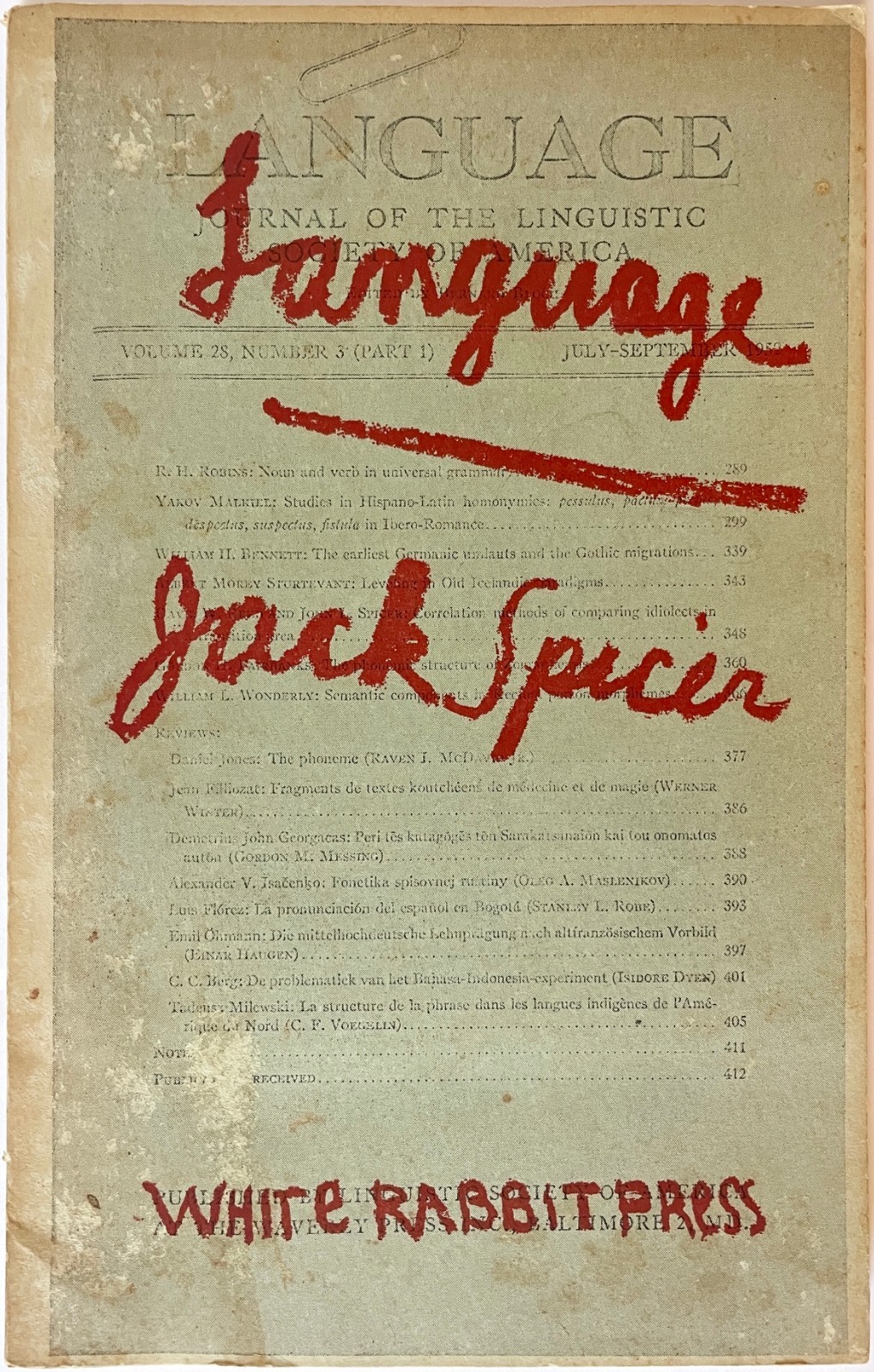 Jack Spicer – Language 1965 1st printing White Rabbit Press beat poetry book