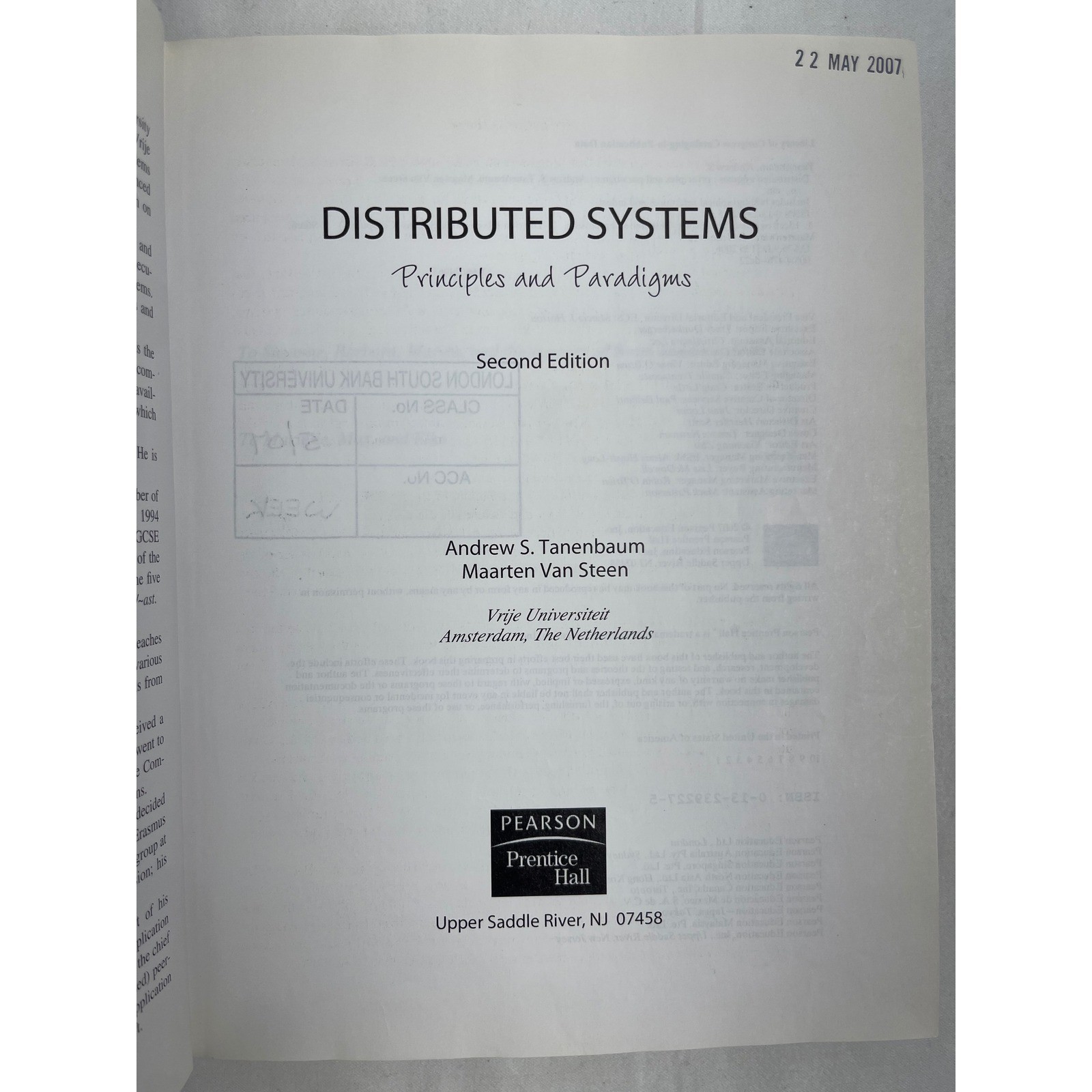 Pearson Distributed Systems Tanenbaum 2nd Ed Hardcover Principles Paradigms