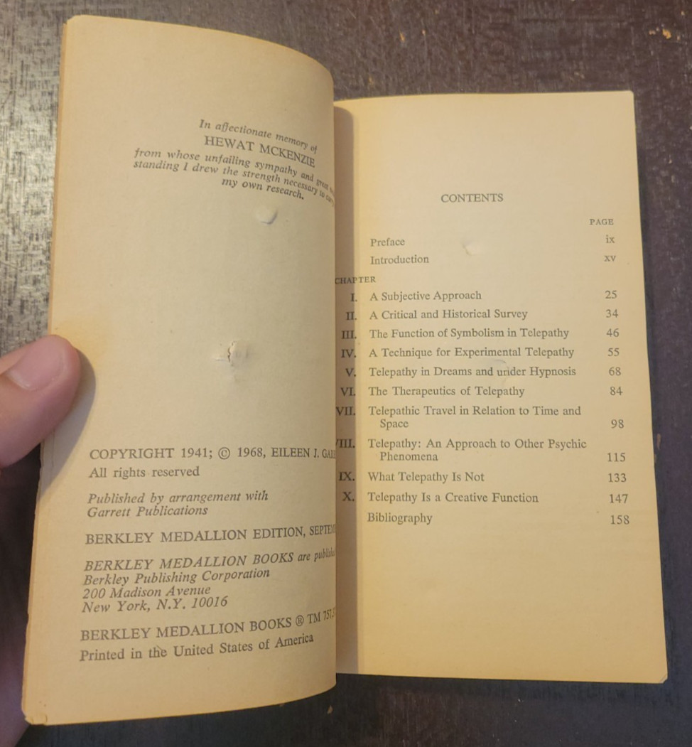 Telepathy – Eileen J. Garrett – 1968 Berkley PB Occult Supernatural ESP