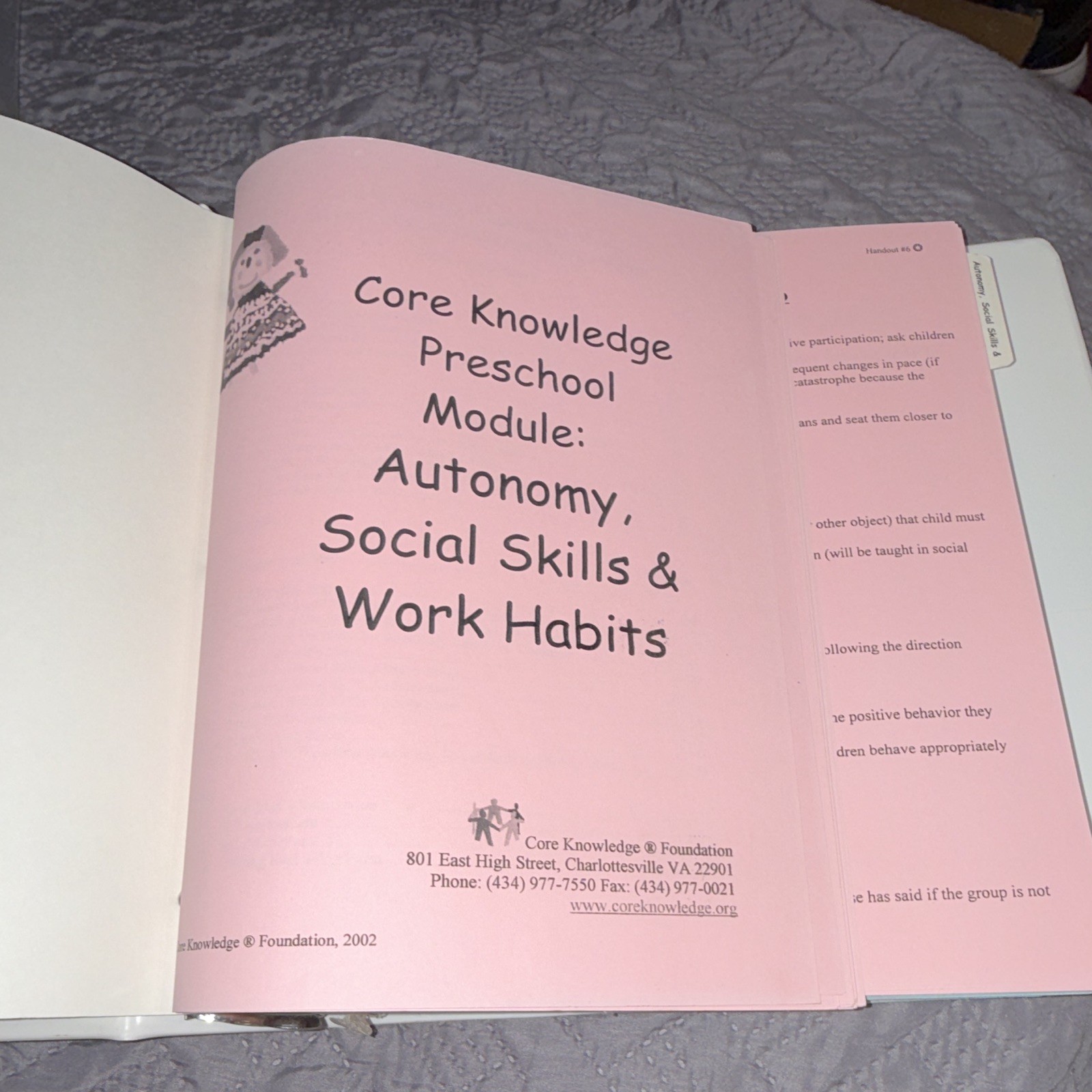 Core Knowledge Foundation Preschool Autonomy Social Skills Binder