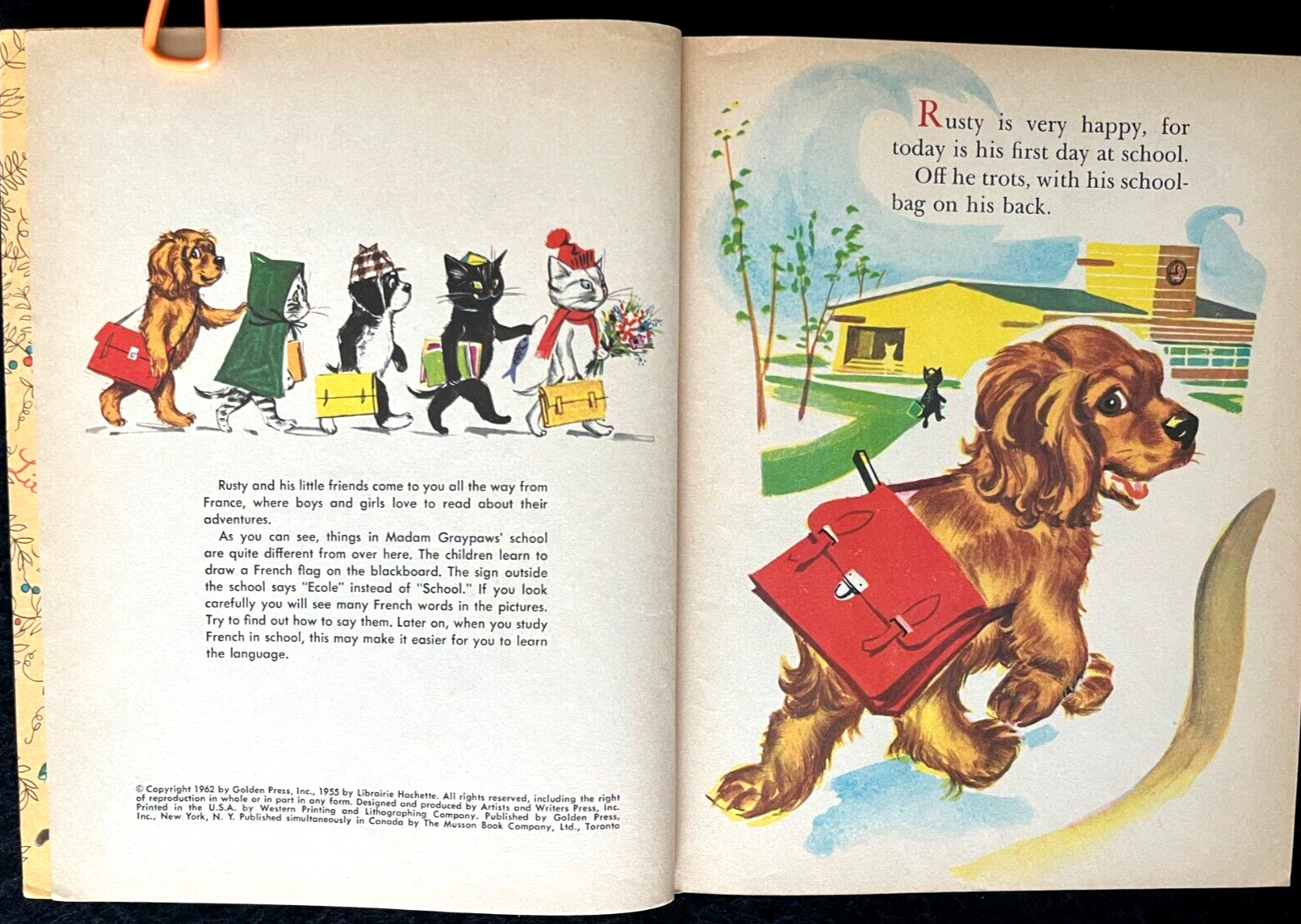 RUSTY GOES TO SCHOOL ~ 1st “A” ed. Little Golden Book #479 ~ Pierre Probst, VG