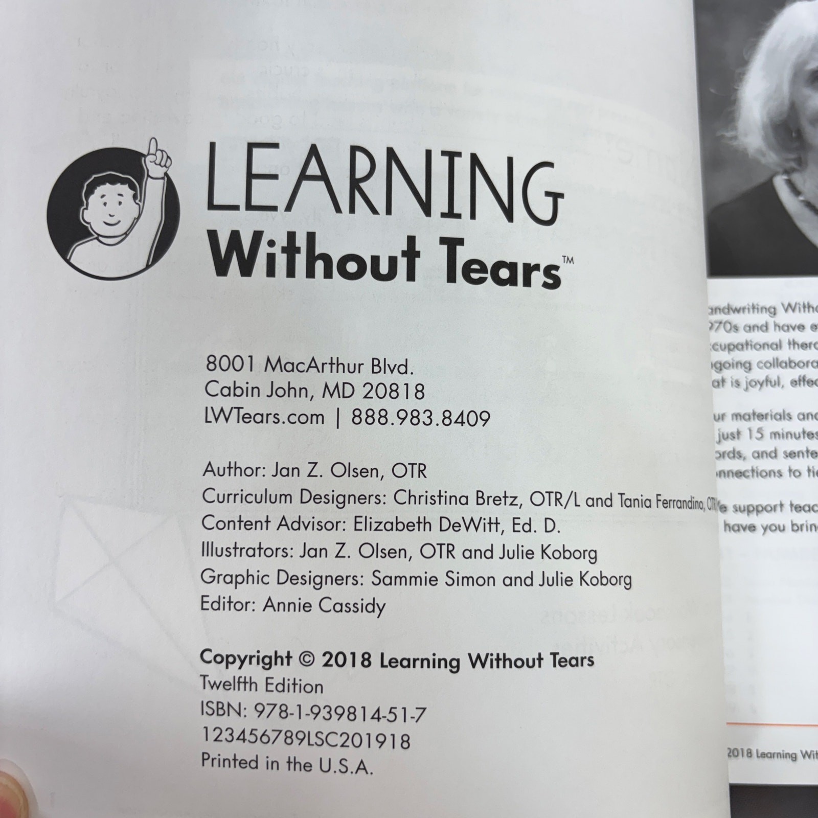 Letters & Numbers for Me Teacher’s Guide Learning Without Tears Jan Z Olsen 2018