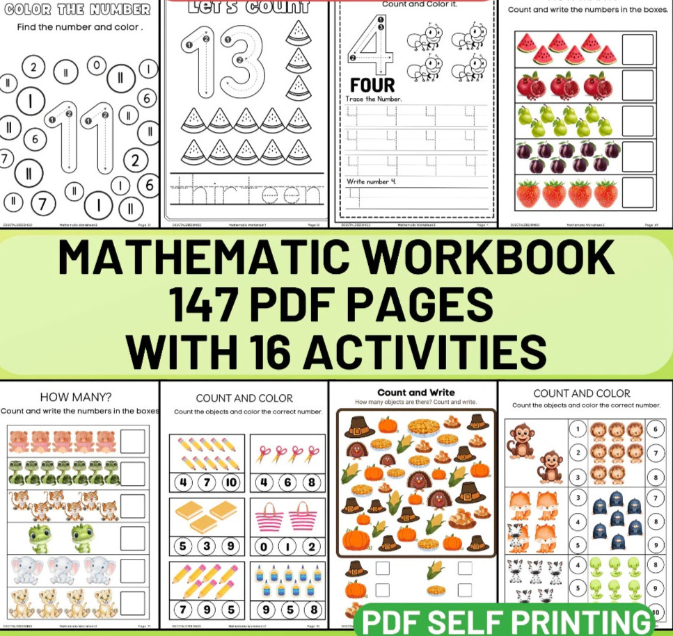 Basic Mathematic Worksheet for kids preschool tracing counting