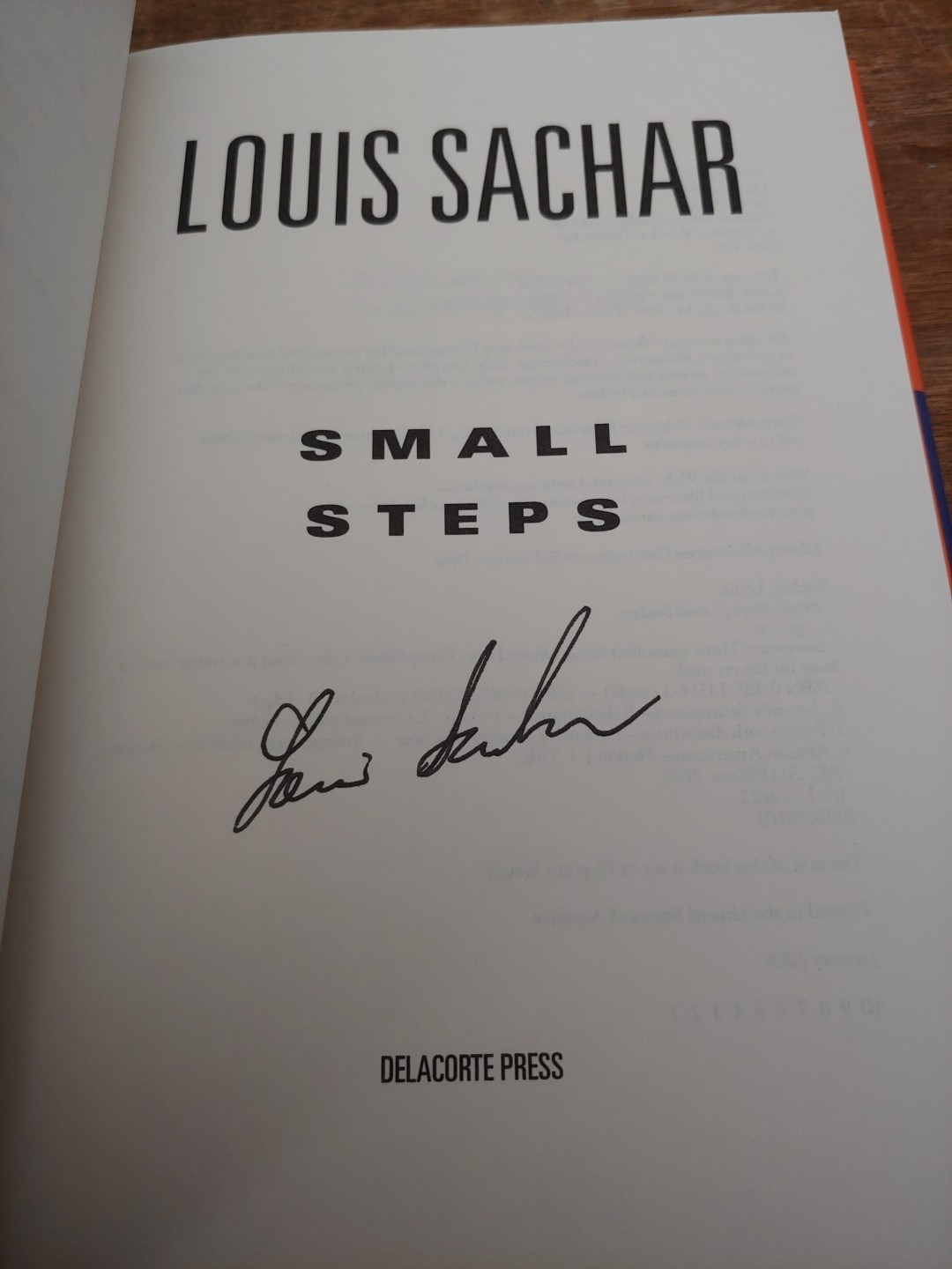 SIGNED Louis Sachar Small Steps, Excellent condition, Never Read.