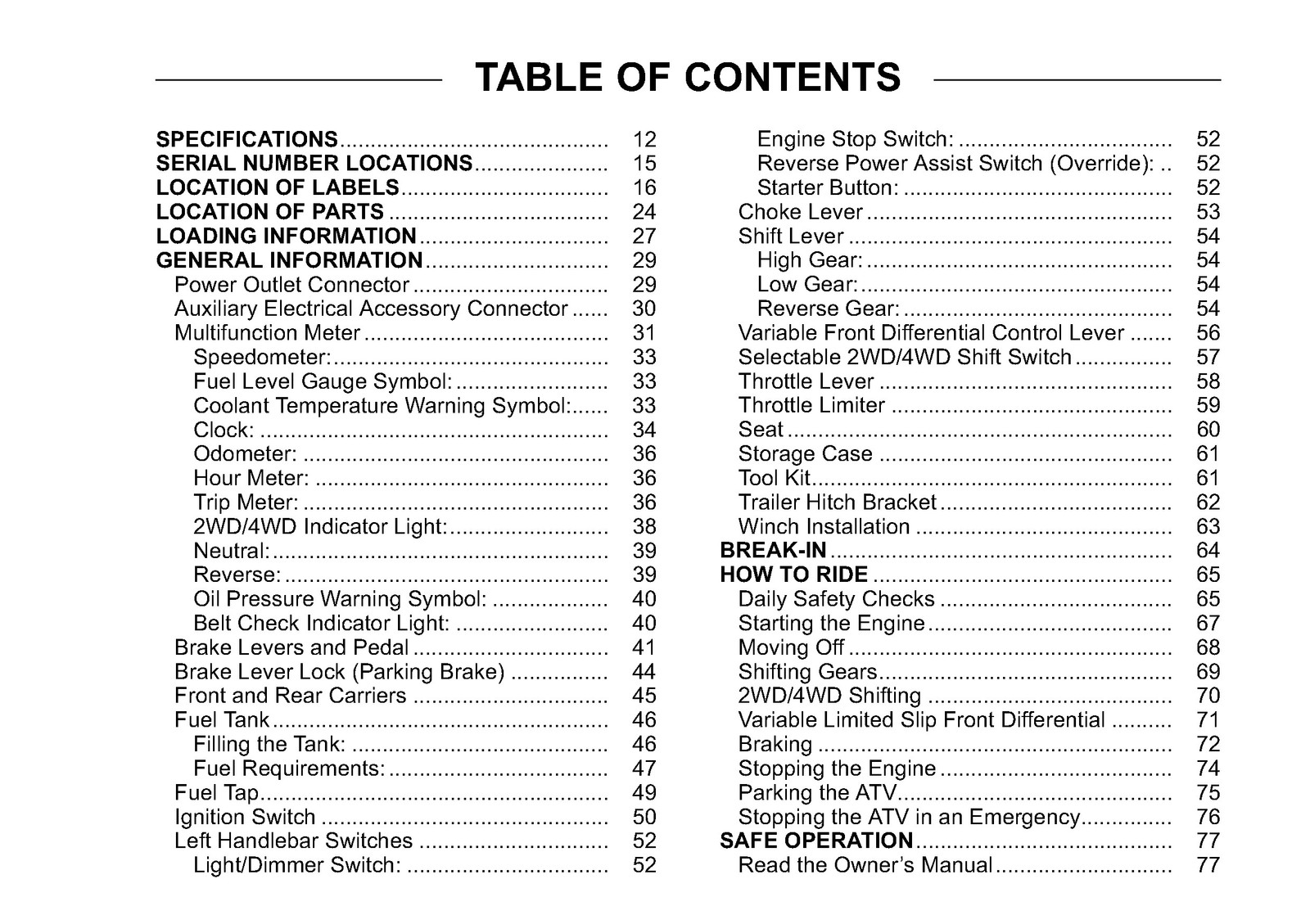 KAWASAKI Brute Force 650 4×4 Owners Manual 2010 – WIRE BOUND – TOUGH COVERS