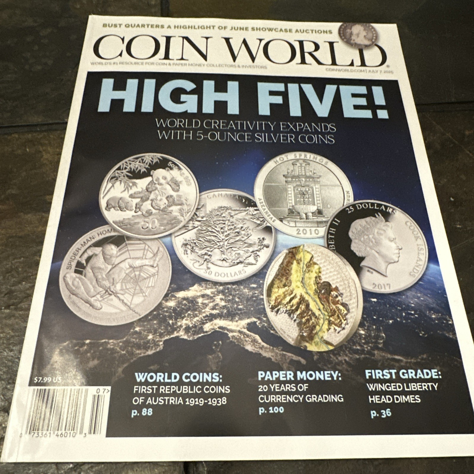COIN WOULD MAGAZINE July 2025. High Five, 5 oz Silver.