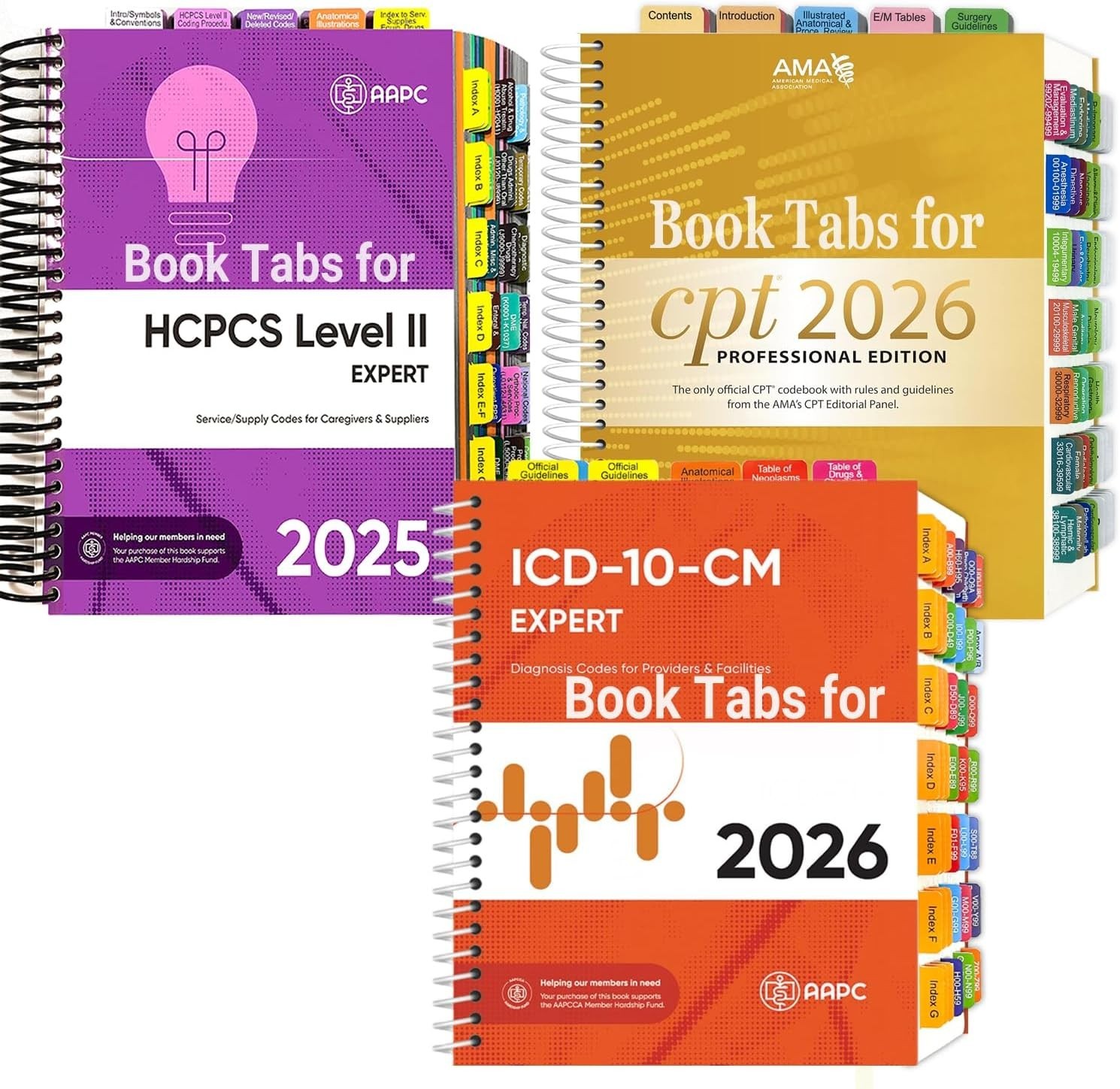 Index Tabs for AMA CPT Book, ICD-10 Code, HCPCS Level II, 3-Set Bundle 2026/2025