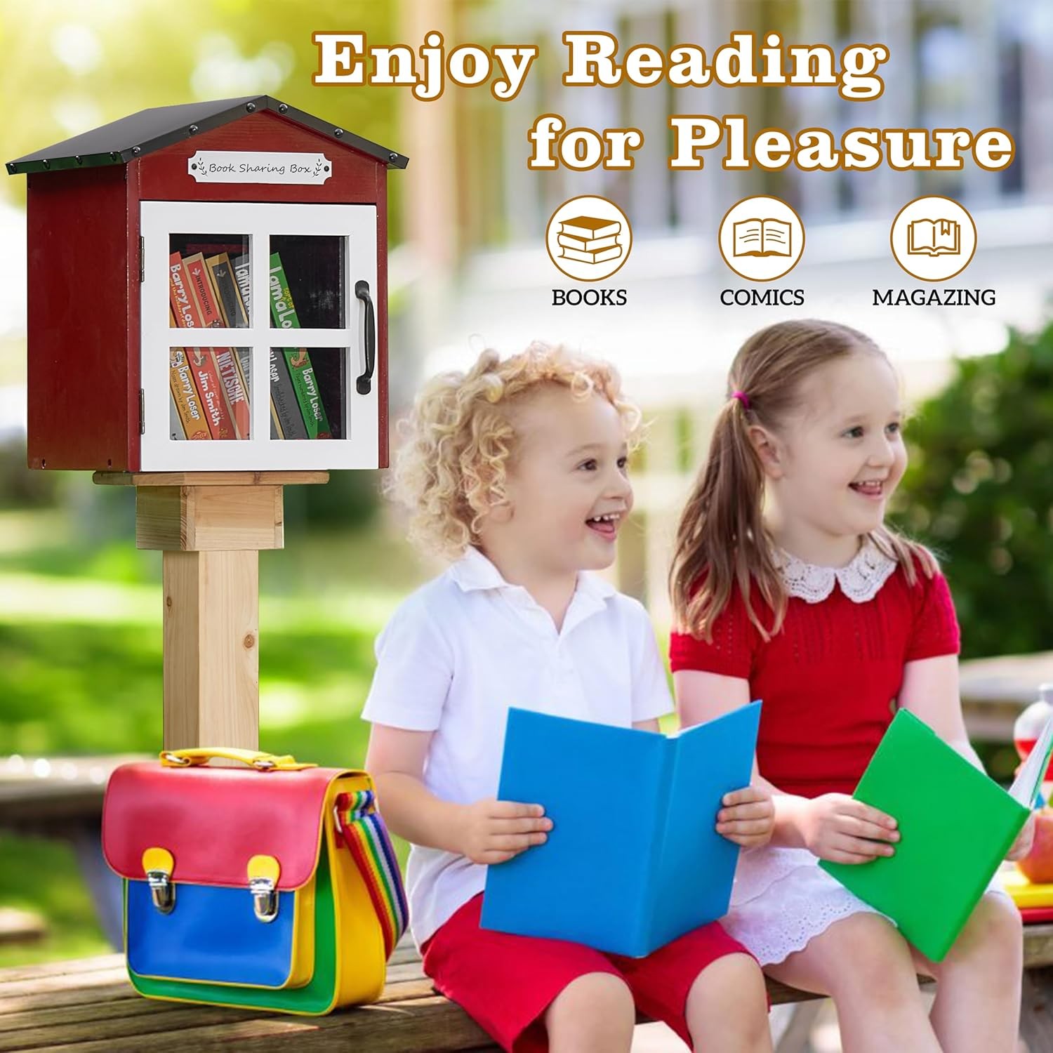 Little Library Box Outdoor: Natural Wood Free Library with Reinforced Waterproof