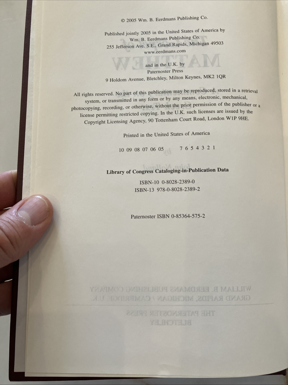 The Gospel Of Matthew John Nolland NIGTC HC Dust Jacket Eerdmans