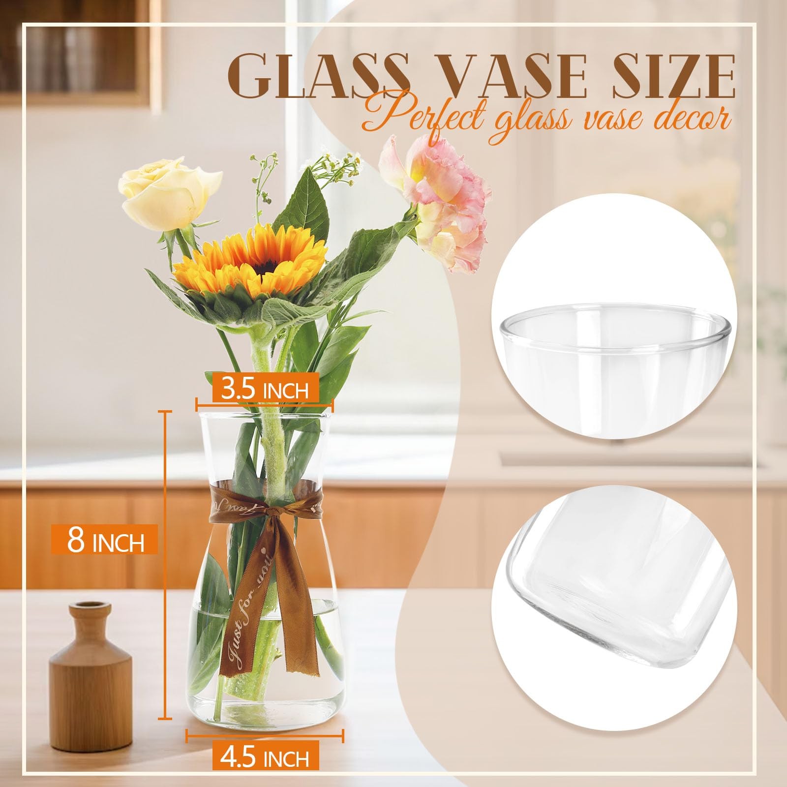 Der Rose 8 inch Clear Glass Flower Vases for Bouquet 8inch,