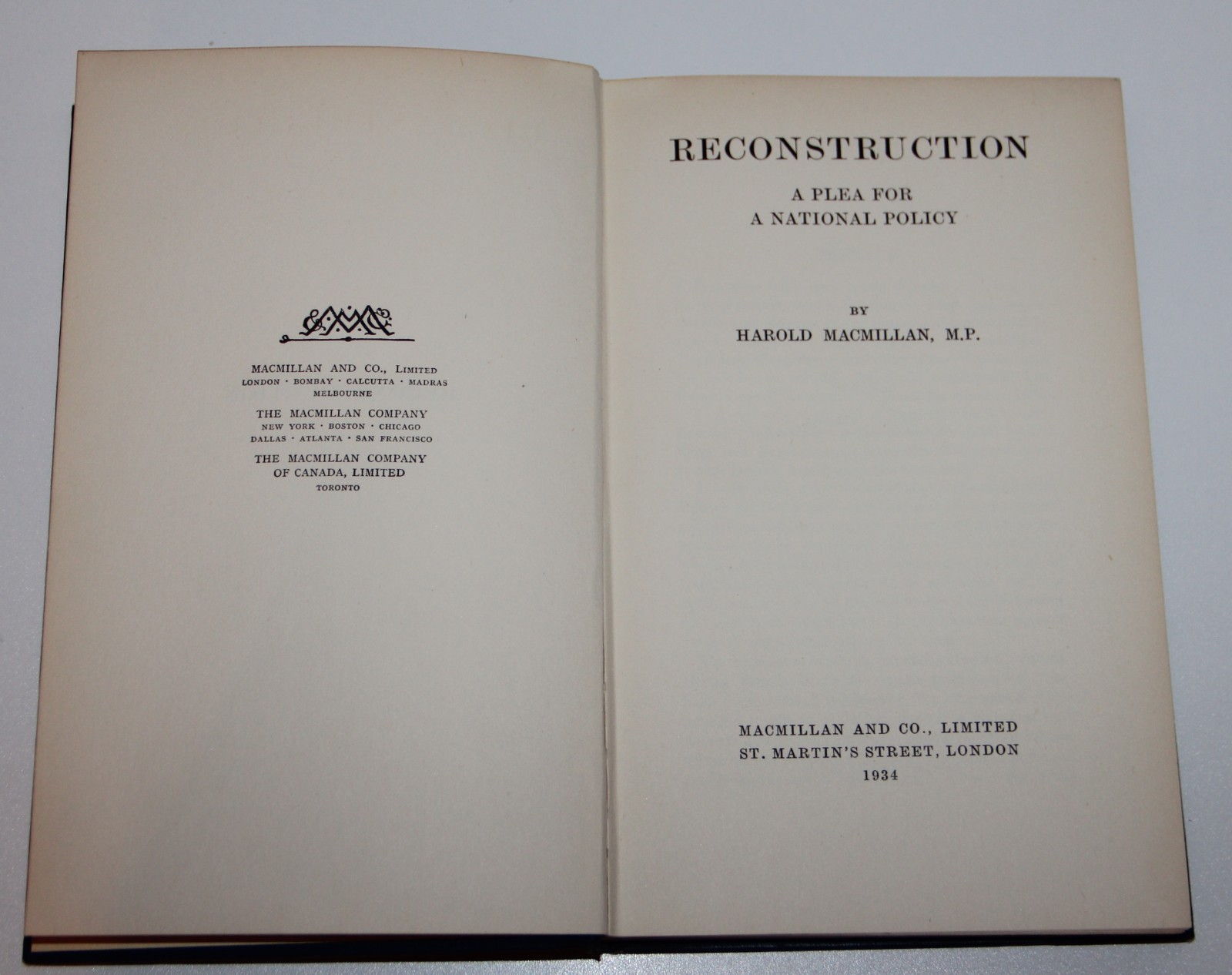 Harold Macmillan Reconstruction 1934 British Prime Minister
