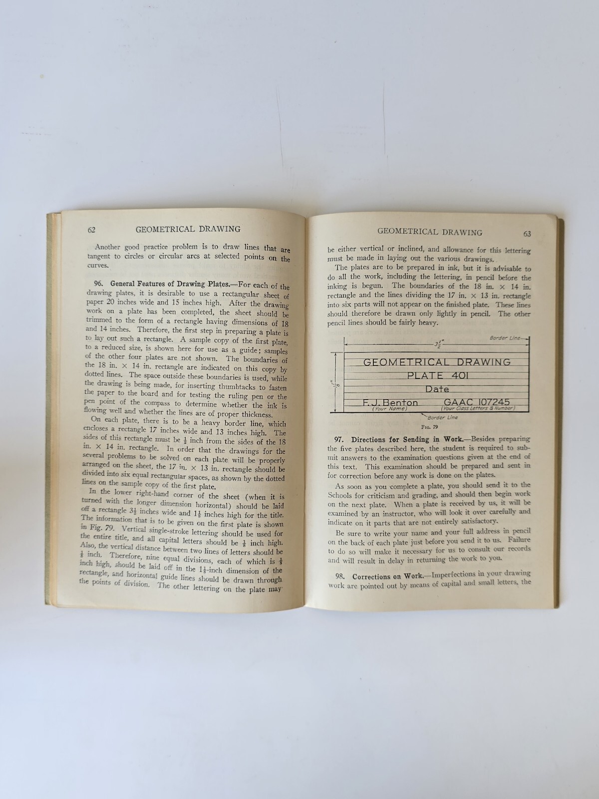 1942 Geometrical Drawing I.C.S. 1st Edition Study Guide Booklet