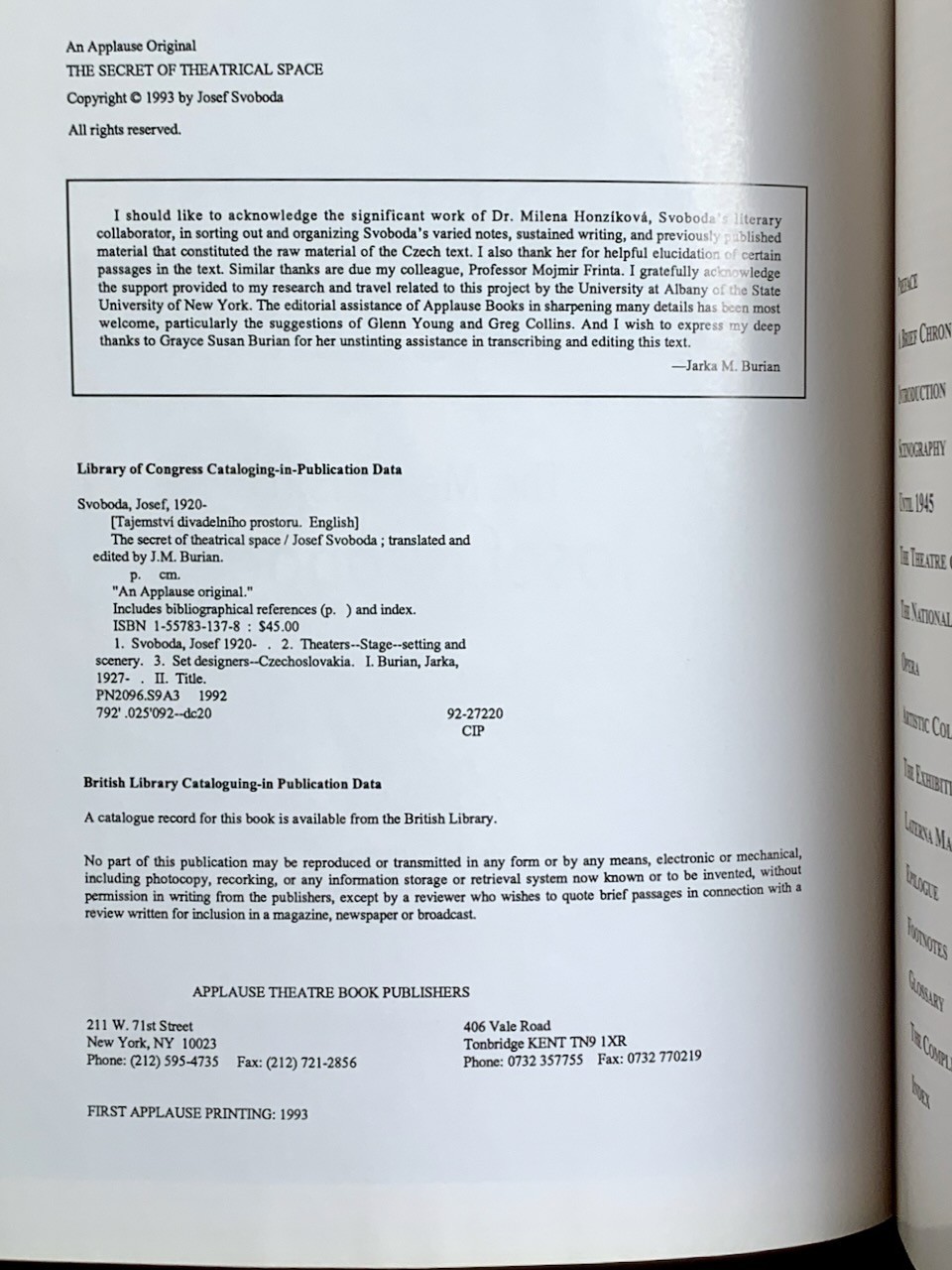 The Secret of Theatrical Space – Josef Svoboda – First Printing – Softcover
