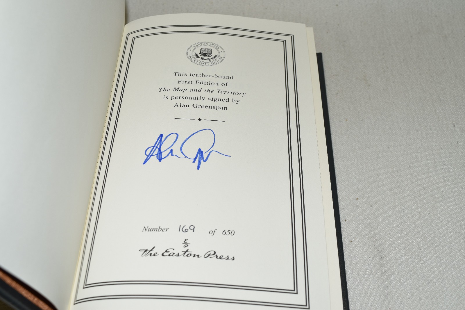 SIGNED Easton Press MAP & THE TERRITORY FORECAST Greenspan 169/650 LEATHER FINE!