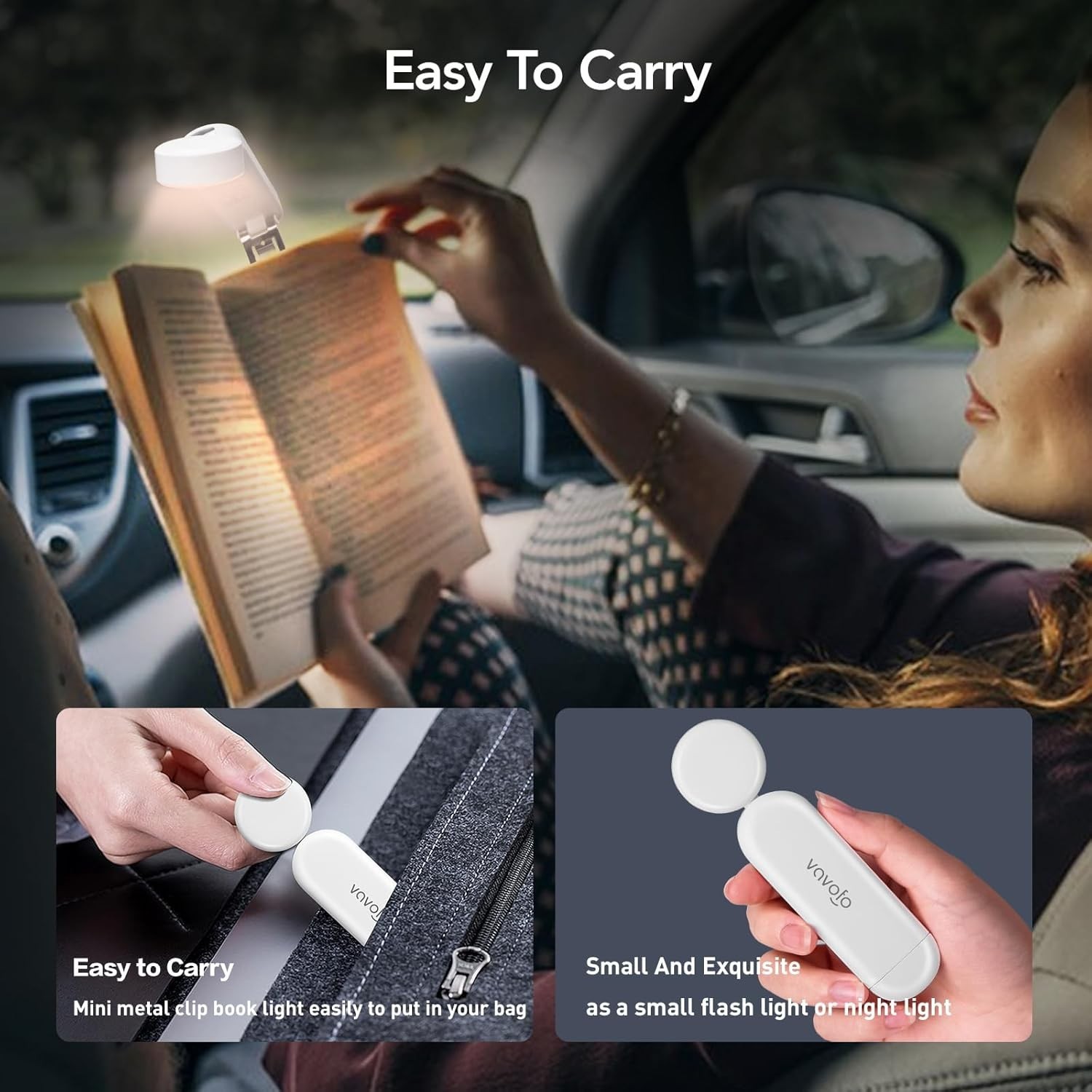 Portable USB Rechargeable Reading Light with 9 Dimming Modes for Travelers