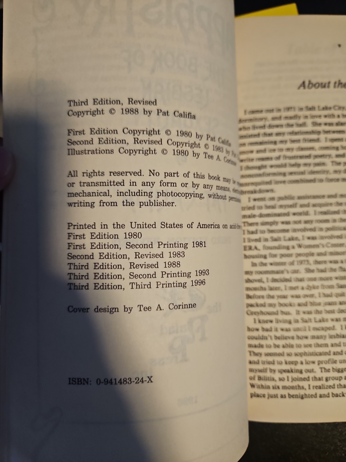 Sapphistry : The Book of Lesbian Sexuality by Pat Califia – 1996 – 3rd ed.