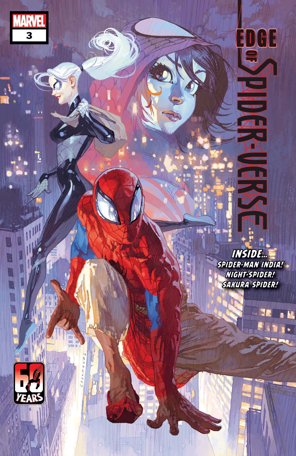 Edge of Spider-Verse #3 – 2022 – Cover A Spider-man India, Sakura Spider, Night-