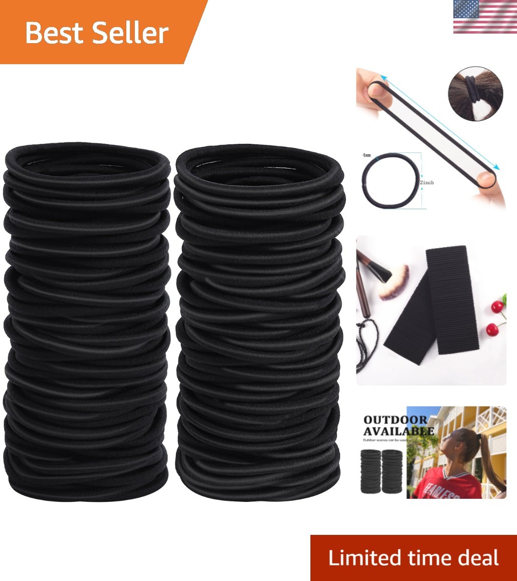 100pcs Womens Elastics Hair Tie, 4MM Black Ponytail Holders Bands,