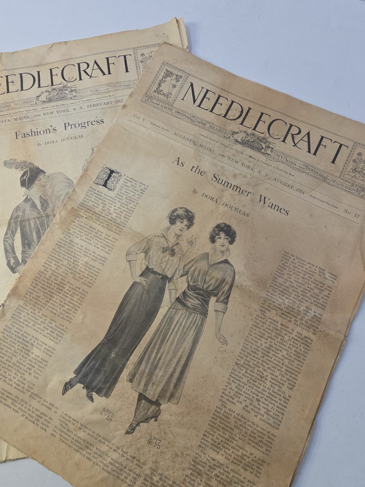 Antique Needlecraft Magazine Lot 1914 1915 Fashion Patterns Ads Home Decor Art