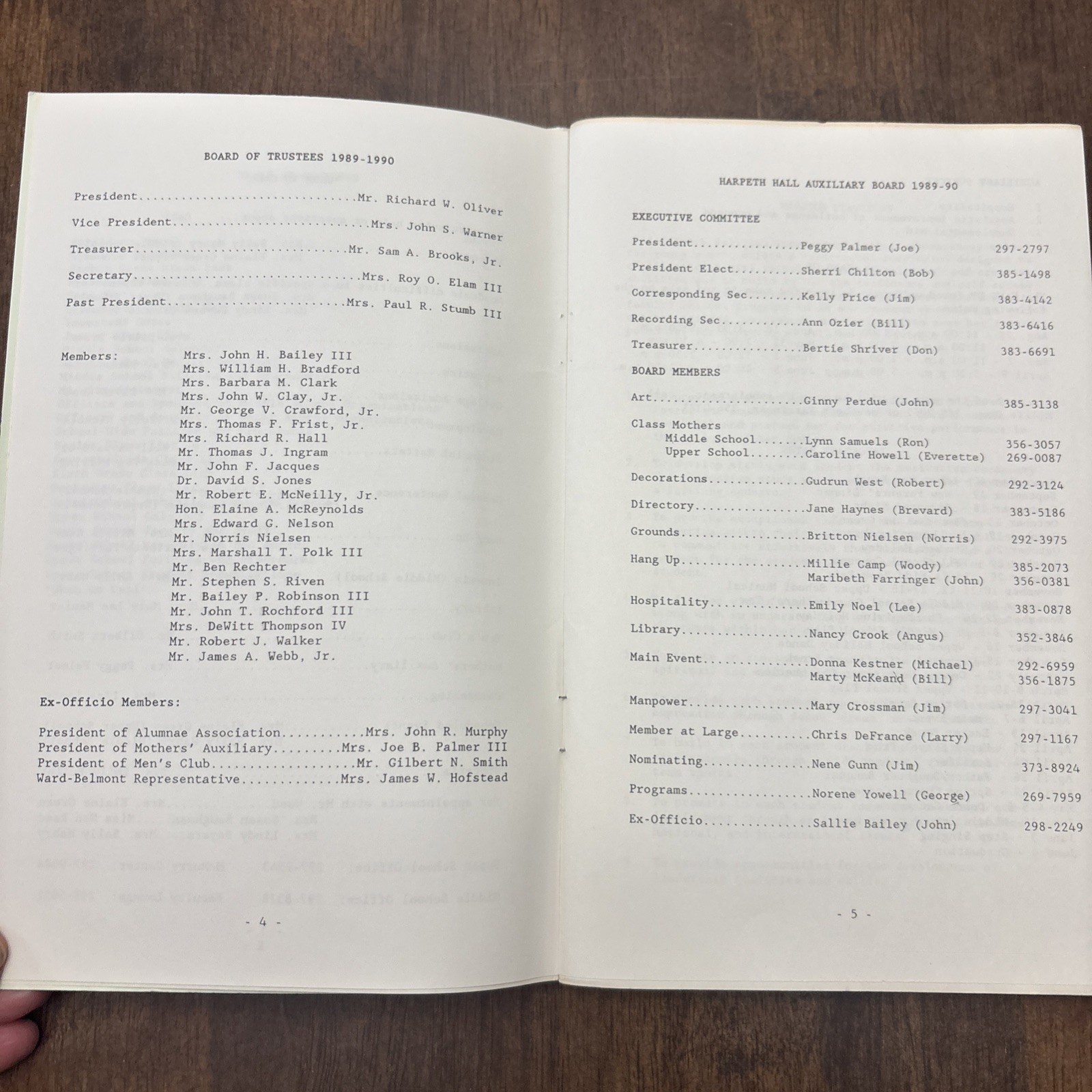 Directory Harpeth Hall School Nashville Tennessee TN 1989-1990 Book 82 Pages