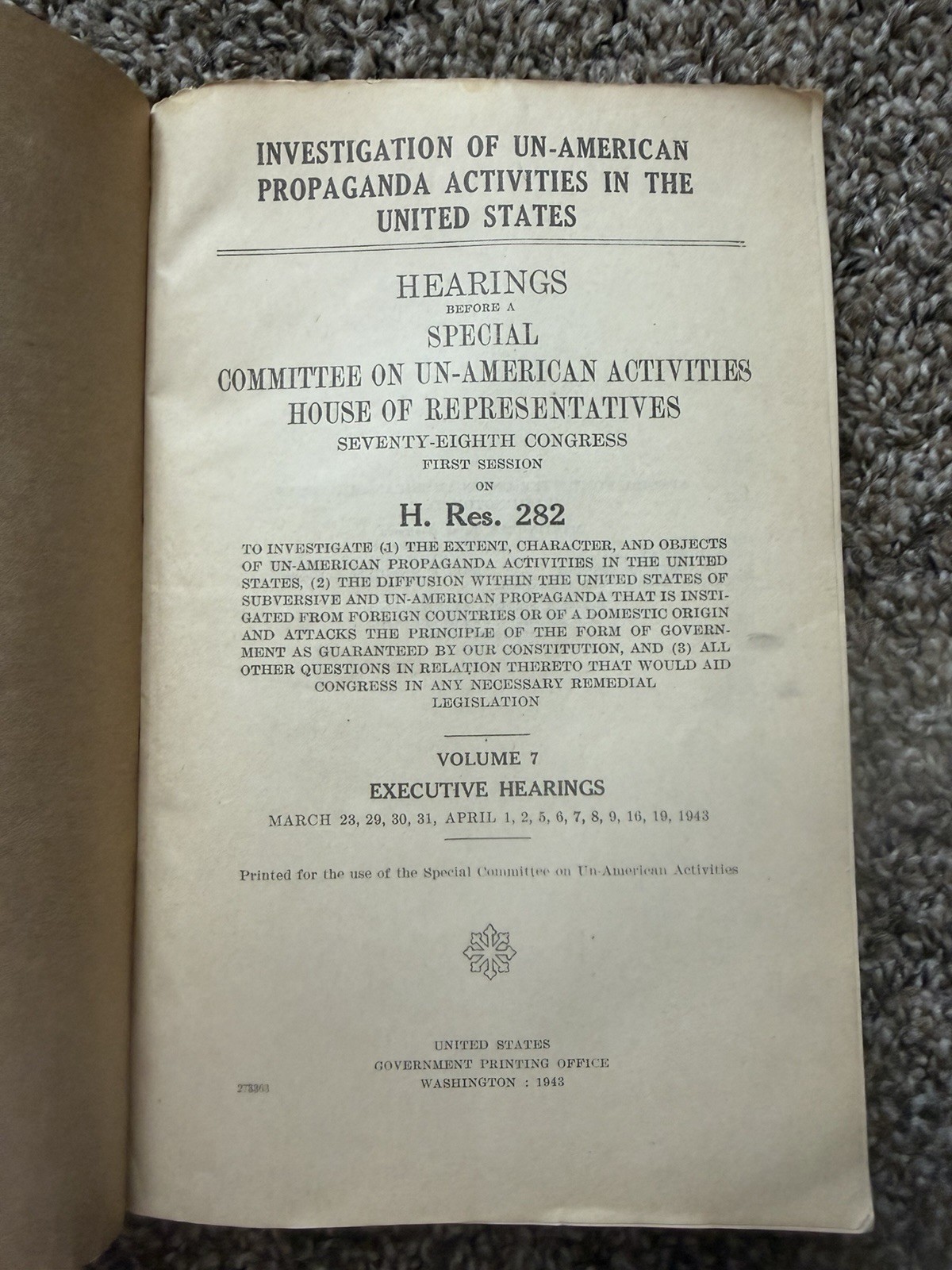 1943 Investigation Of Un-American Propaganda Activities In The USA Hearings