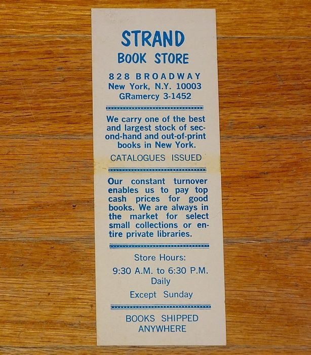 VTG STRAND INDEPENDENT BOOKSTORE~BOOKSHOP BOOKMARK~NEW YORK CITY~NY~NYC~1960’s