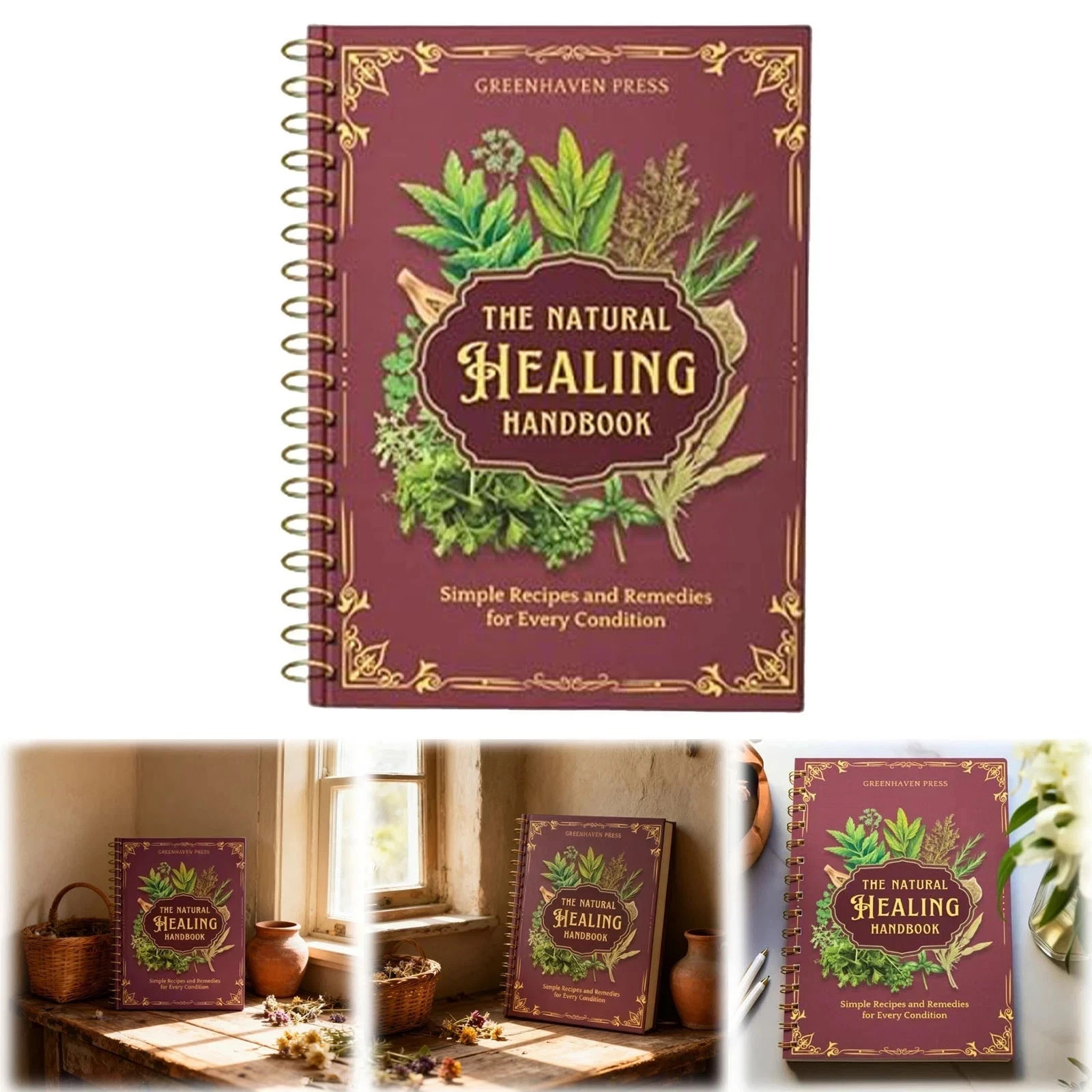 The Natural Healing Handbook | Spiral-Bound Herbal Remedies Guide | Natural Well