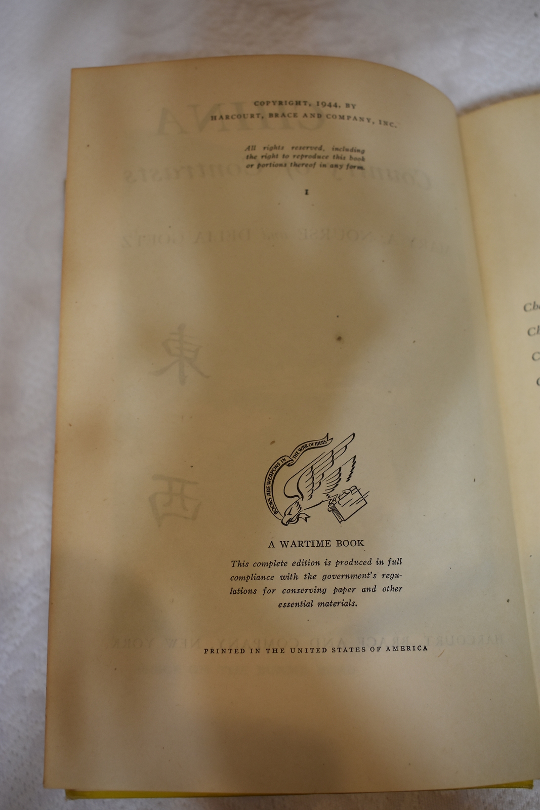 China: Country Of Contrasts Book by Nourse, Goetz Hardcover 1944 Ex-Libris