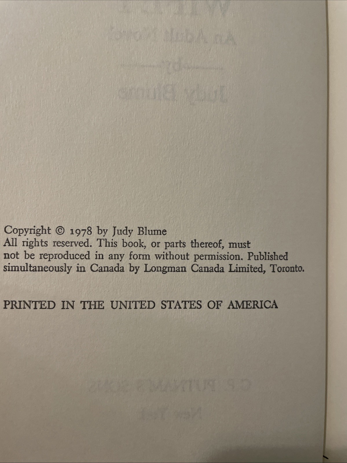WIFEY Judy Blume 1978 G.P. Putnam’s Sons Book Club Edition HBDJ EXC