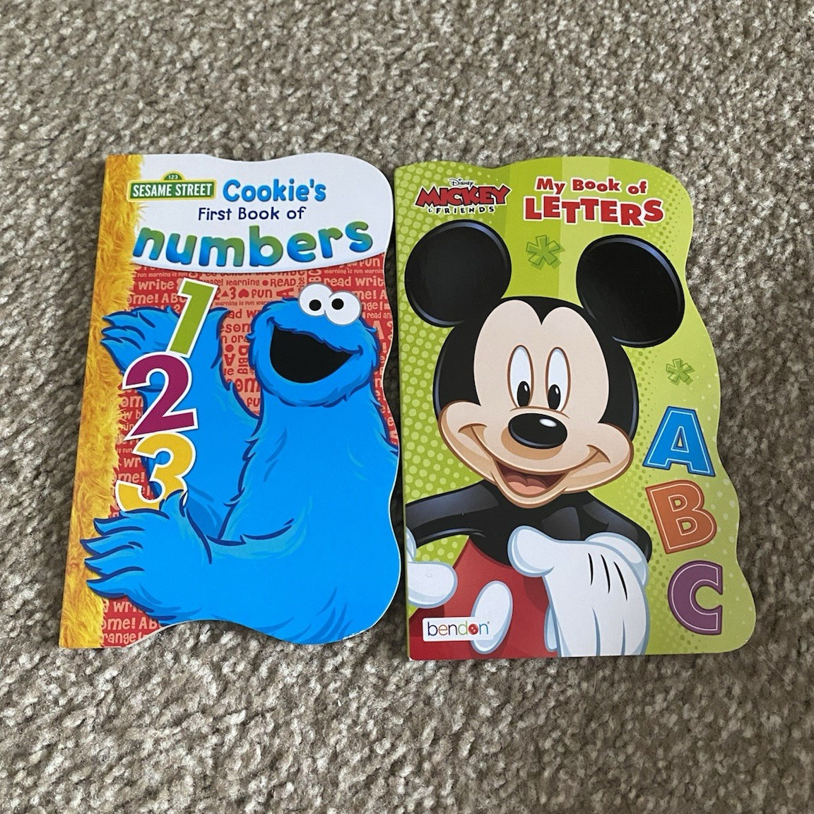 Bendon Board Book Lot 2: Sesame Street Cookie Monster Numbers & Mickey Letters