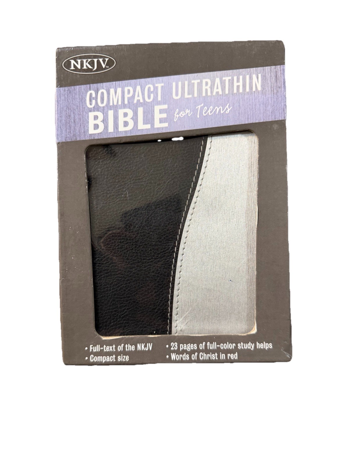 NKJV Compact Ultrathin Bible for Teens, Silver Black LeatherTouch