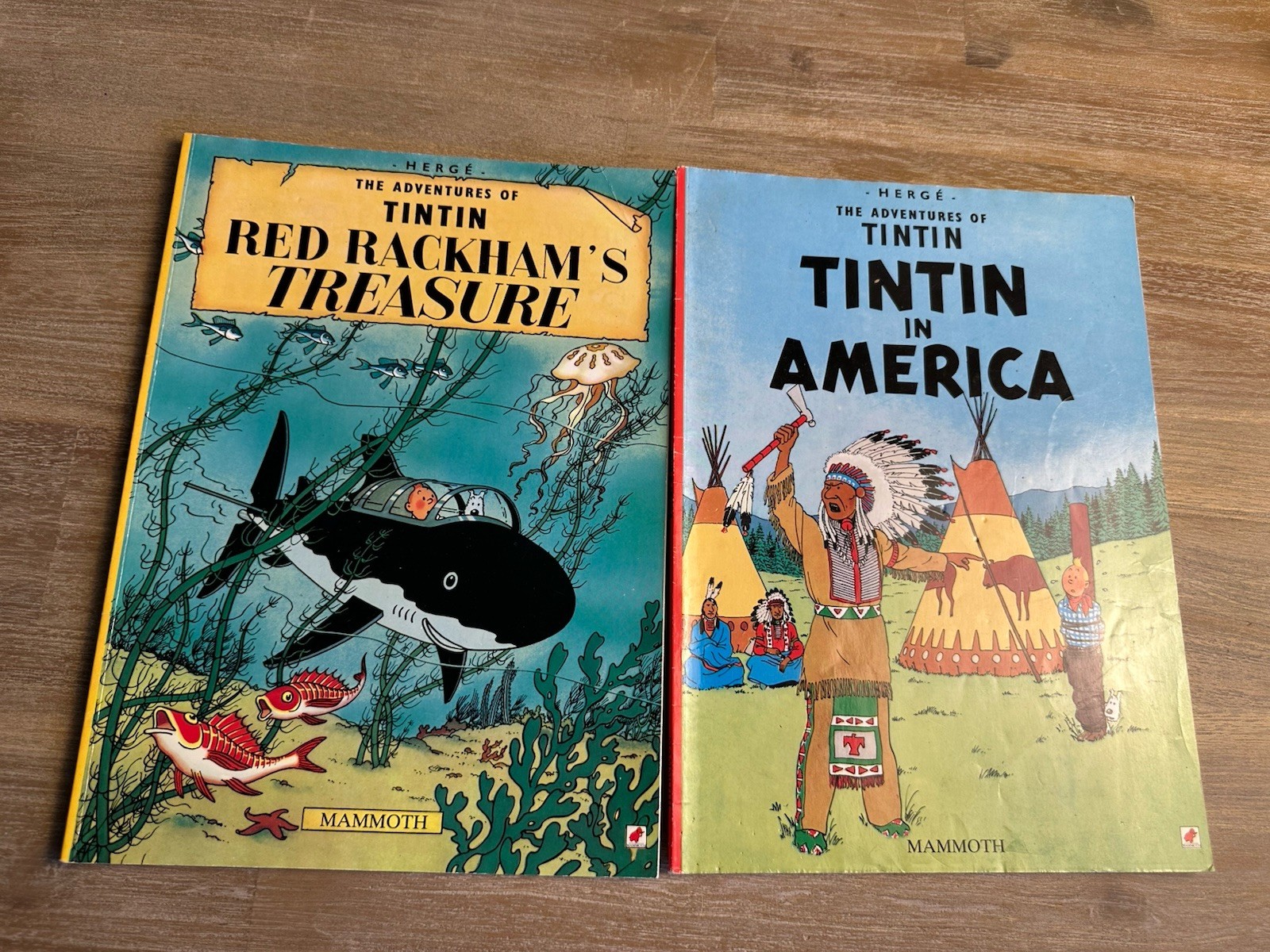 Tintin Red Rackham’s Treasure & Tintin in America 2 Book Lot