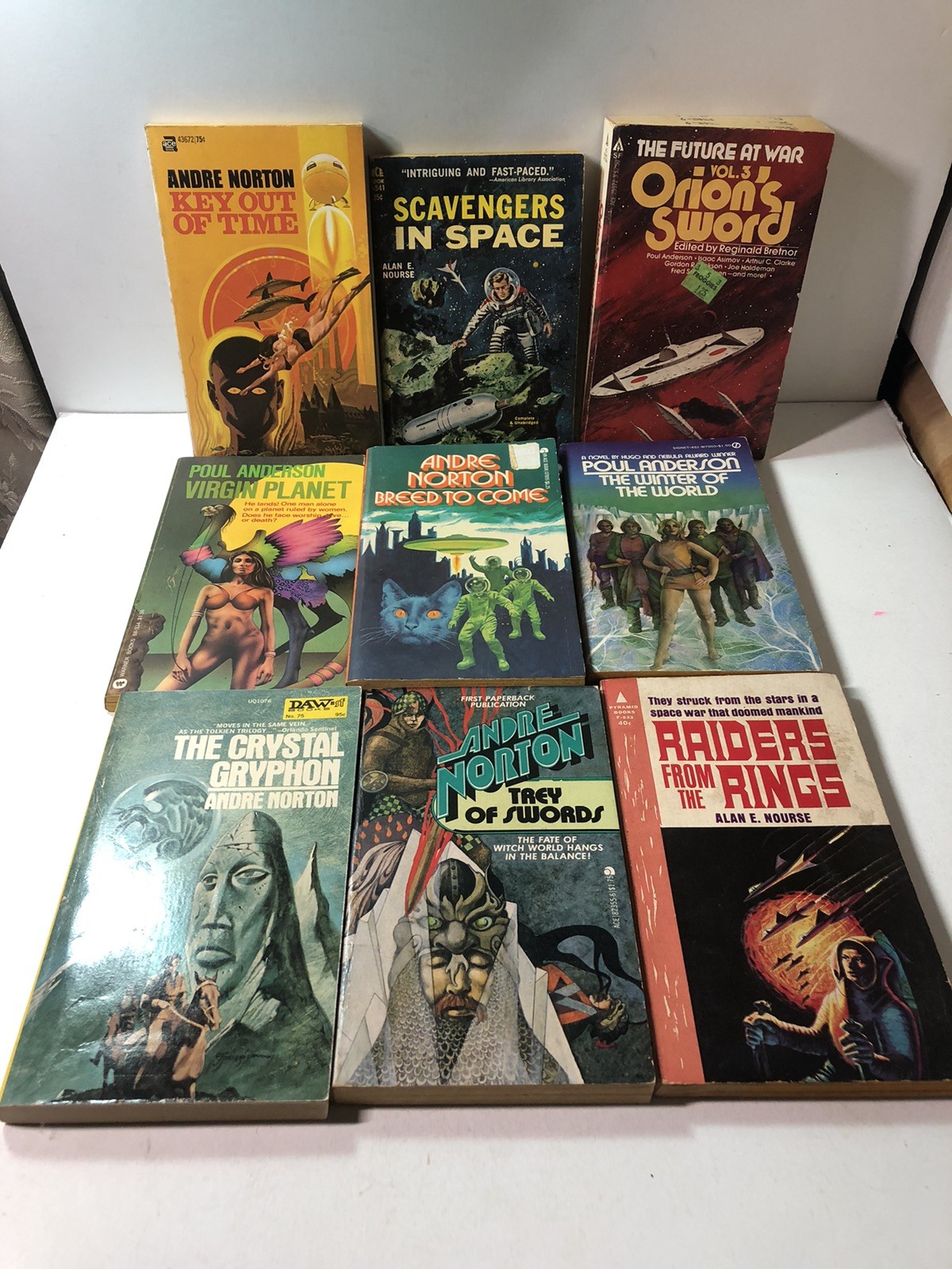 Lot of 9 Vintage 1950s to 1980 Paperback Sci-Fi Books w/Pulp Art Covers