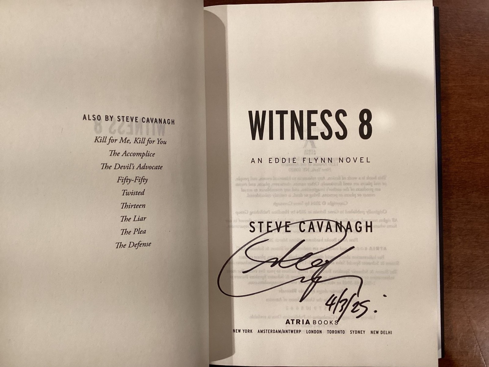 Steve Cavanagh / Witness 8 Eight signed & dated 1st Edition 2025